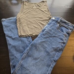 American Eagle Outfit Womens Size 0 Mom Straight Jean XS Ribbed Crop Tank Bundle